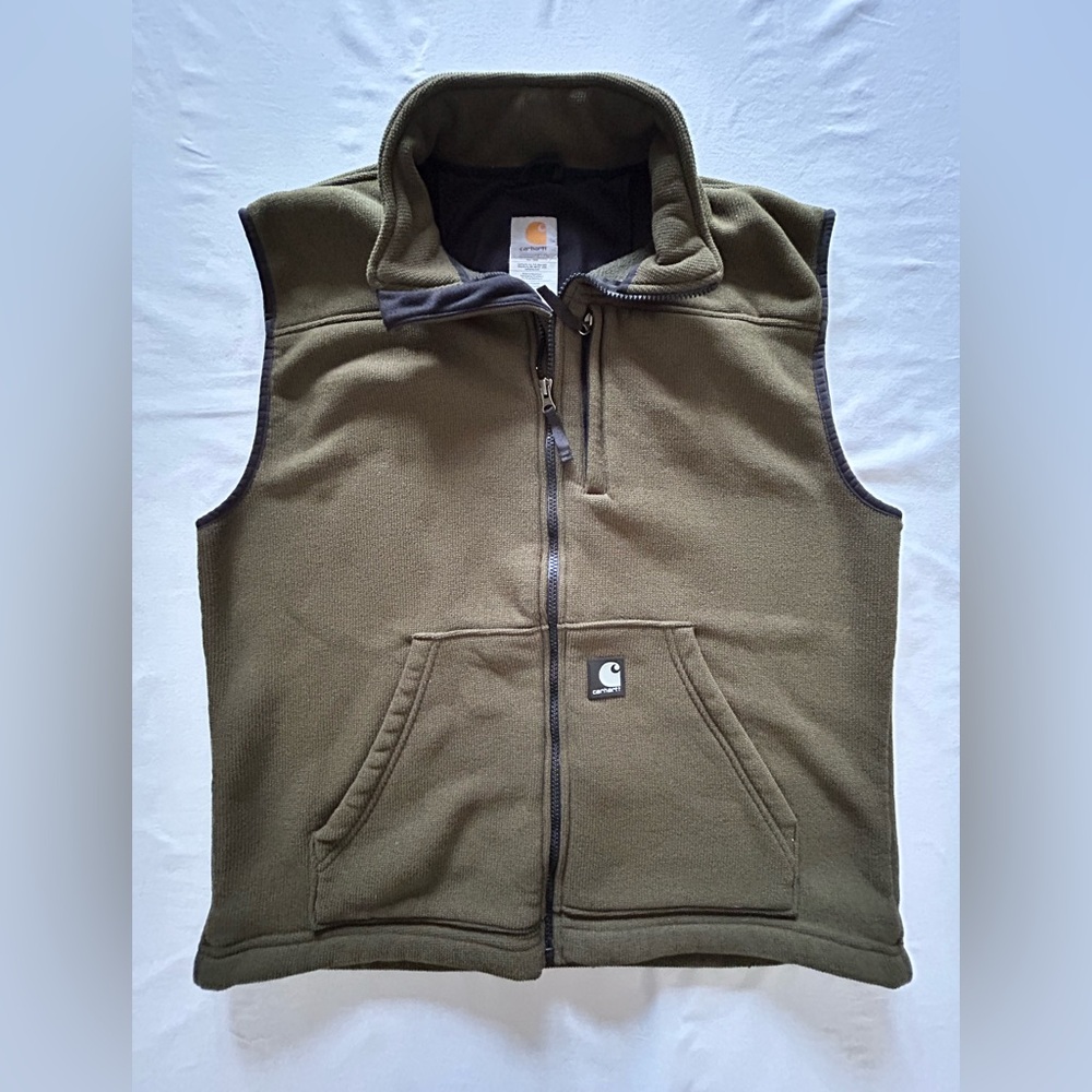 Carhartt Olive Green Fleece Zip Vest Men’s Large Workwear